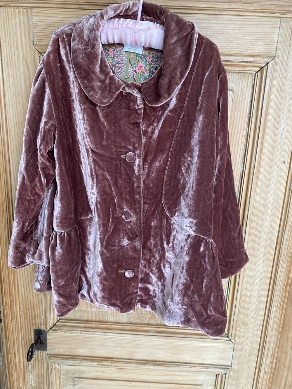 080–Kids Velvet Peacoat Jacket in Dusty Rose